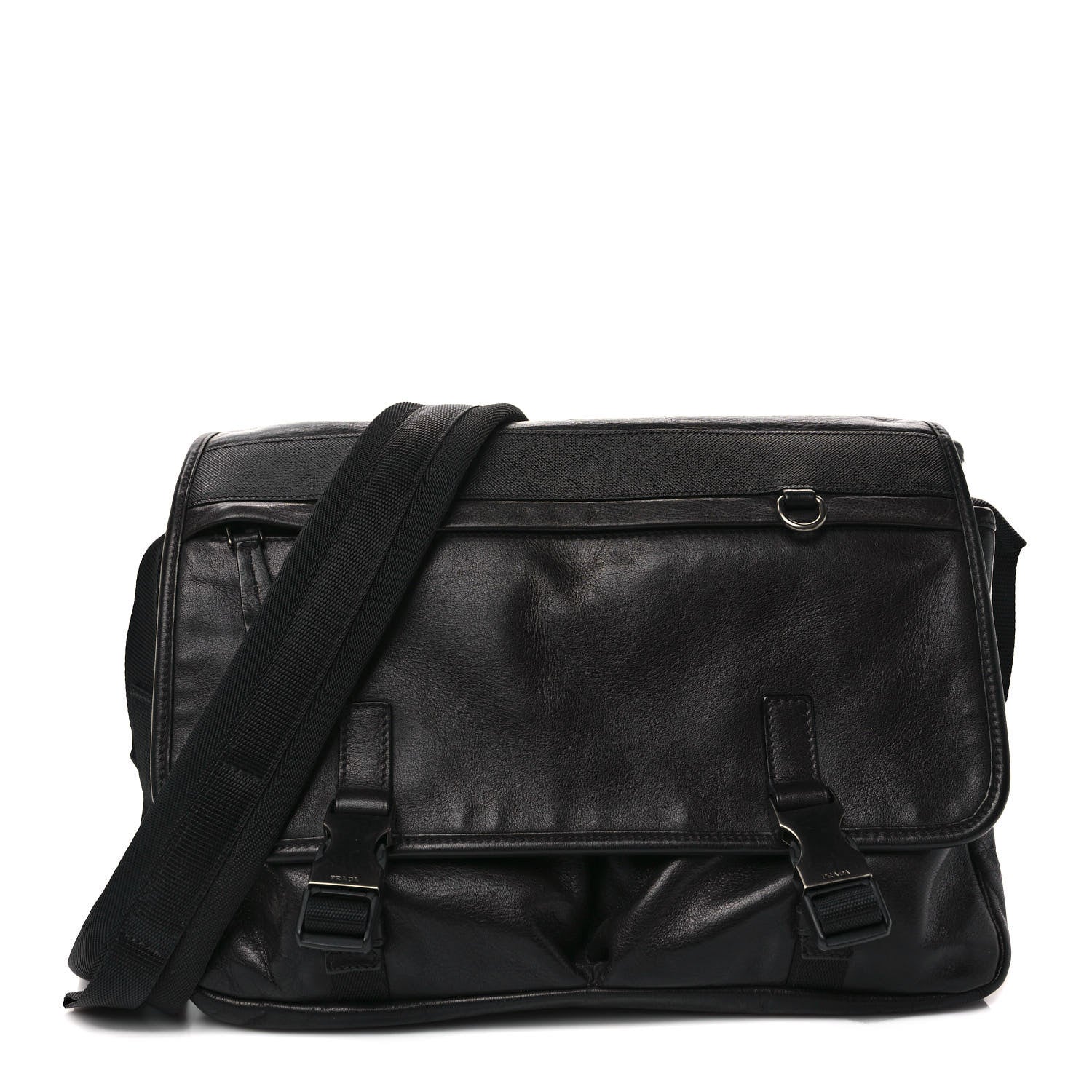 Prada Soft Calf Saffiano Travel Messenger Bag Black 1 of 9