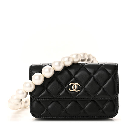 Chanel Calfskin Quilted Maxi Pearls Clutch With Chain Black 1 of 11