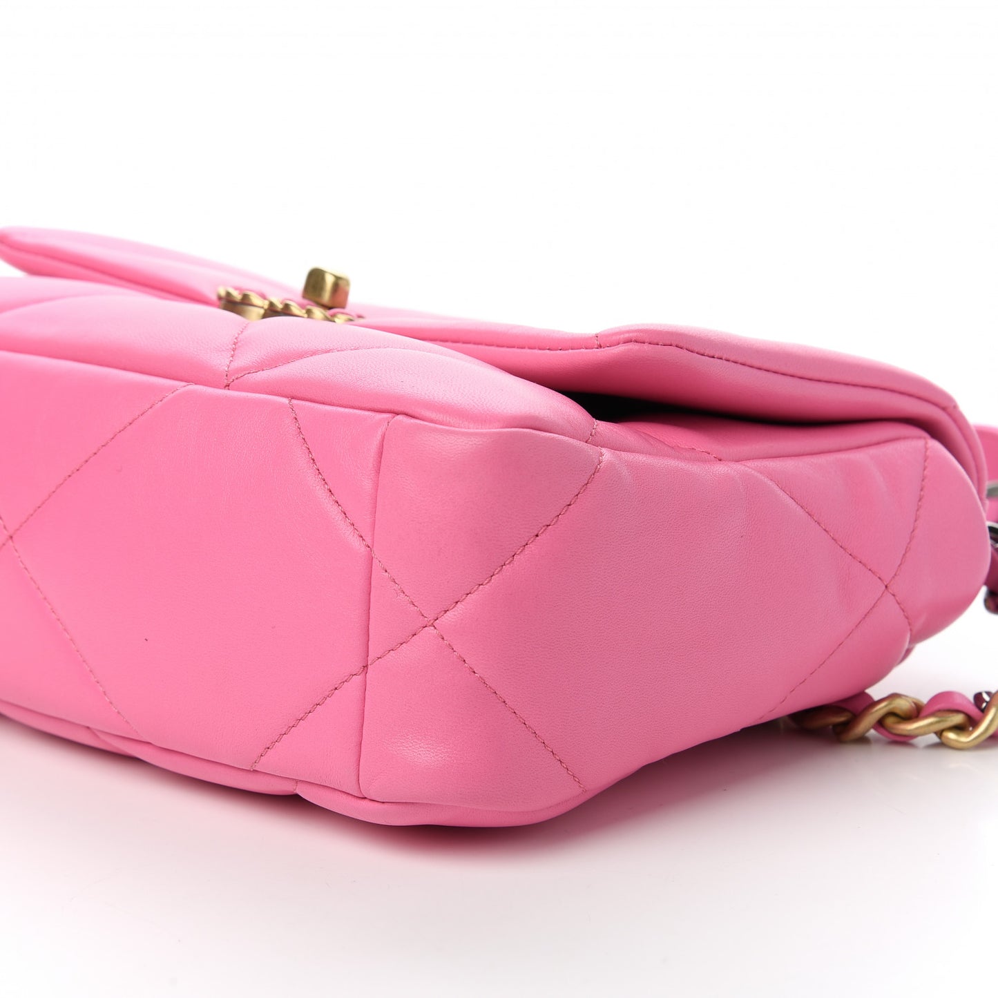 Shiny Lambskin Quilted Medium Chanel 19 Flap Neon Pink