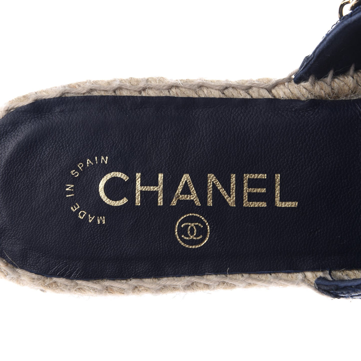 Lambskin Quilted CC Chain Espadrille Mules 38 Black Navy