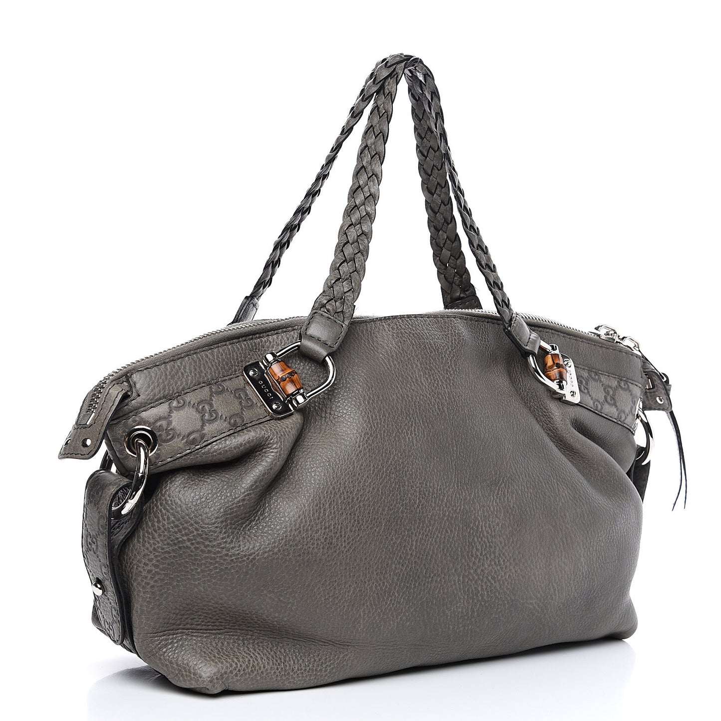 Calfskin Medium Bamboo Bar Shoulder Bag Grey