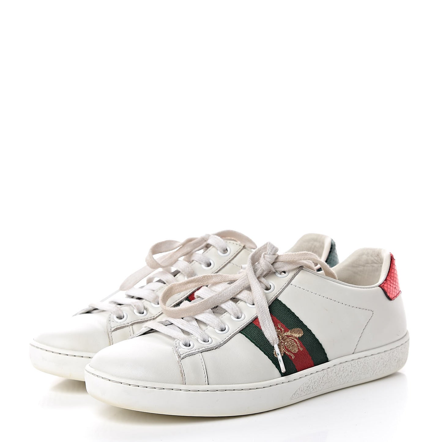 Calfskin Ayers Bee Embroidered Womens Ace Sneakers 36 White Green