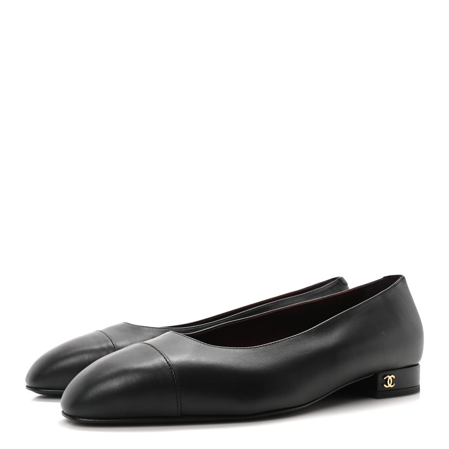 Lambskin Cap Toe Ballerina Flats 39 Black