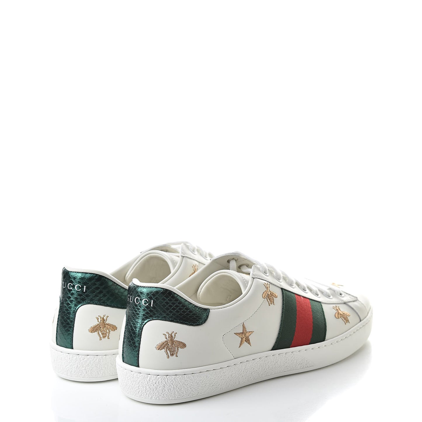 Calfskin Ayers Web Bee Star Embroidered Mens Ace Sneakers 8 White Green