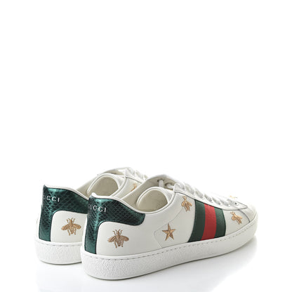 Gucci Calfskin Ayers Web Bee Star Embroidered Mens Ace Sneakers 8 White Green 4 of 11