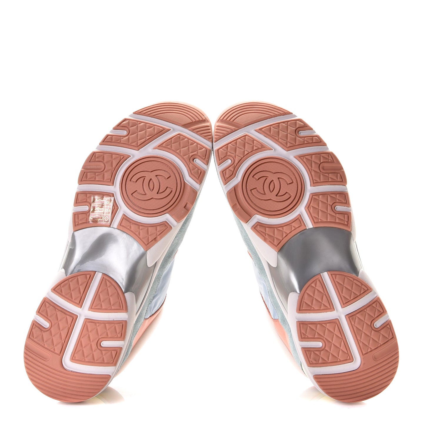 Nylon Lambskin Suede Calfskin CC Sneakers 41 Coral Light Blue White