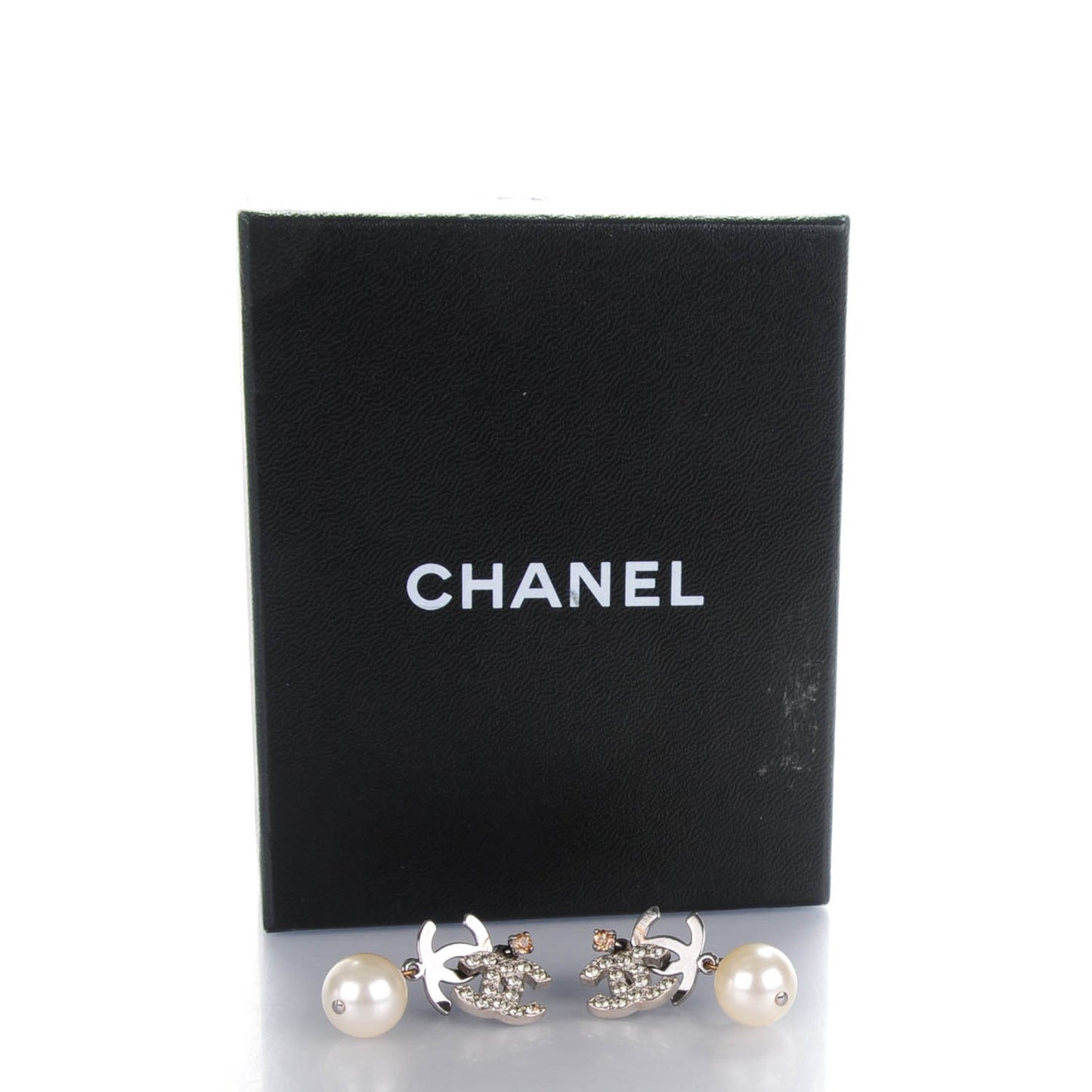 Crystal Pearl CC Drop Earrings Silver