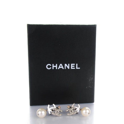 Chanel Crystal Pearl CC Drop Earrings Silver 5 of 5