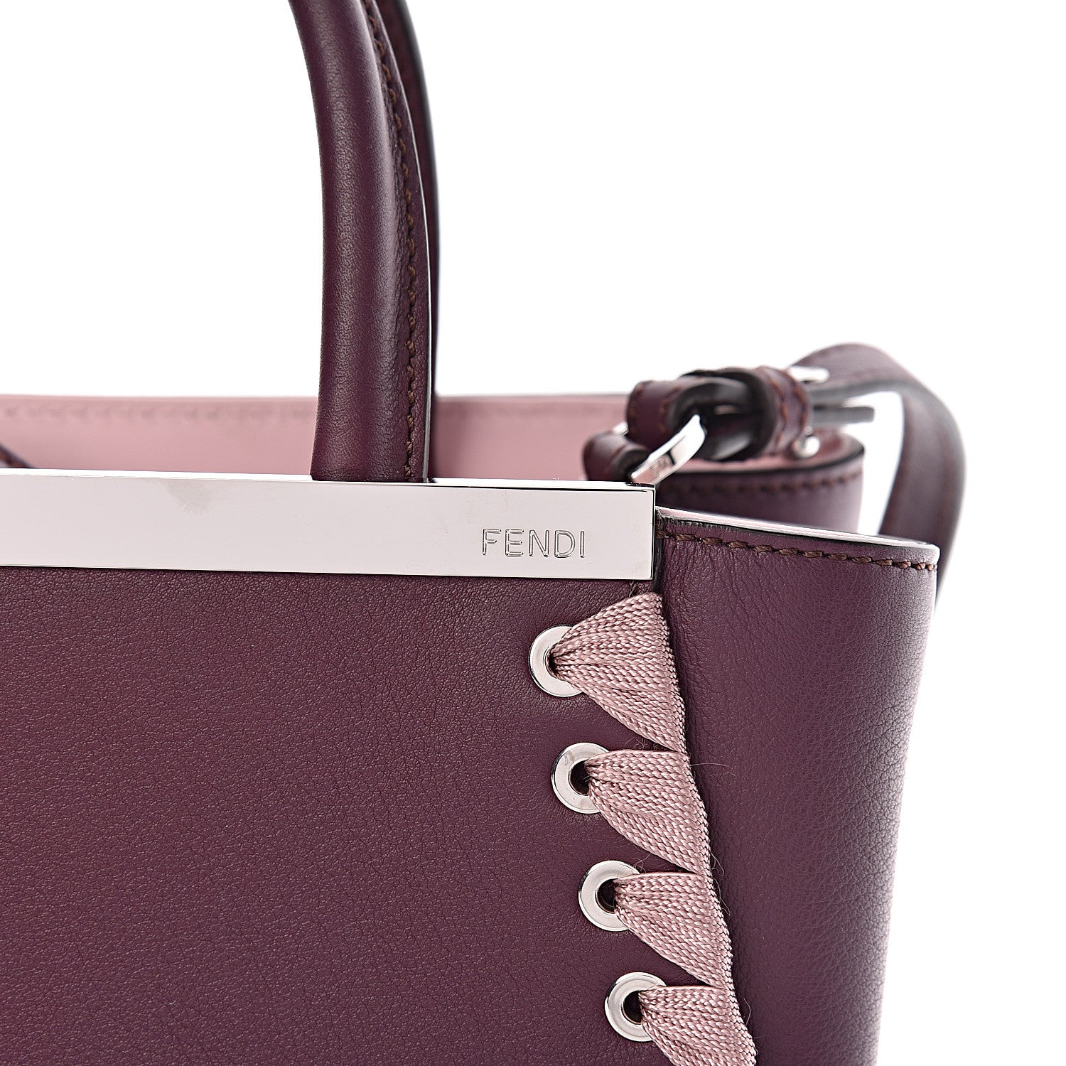 Fendi Vitello Dolce Ribbon Lace Up Petite 2Jours Tote Dark Red Rosa Doll 9 of 11