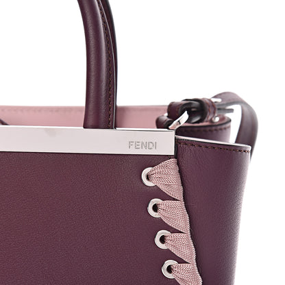 Fendi Vitello Dolce Ribbon Lace Up Petite 2Jours Tote Dark Red Rosa Doll 9 of 11