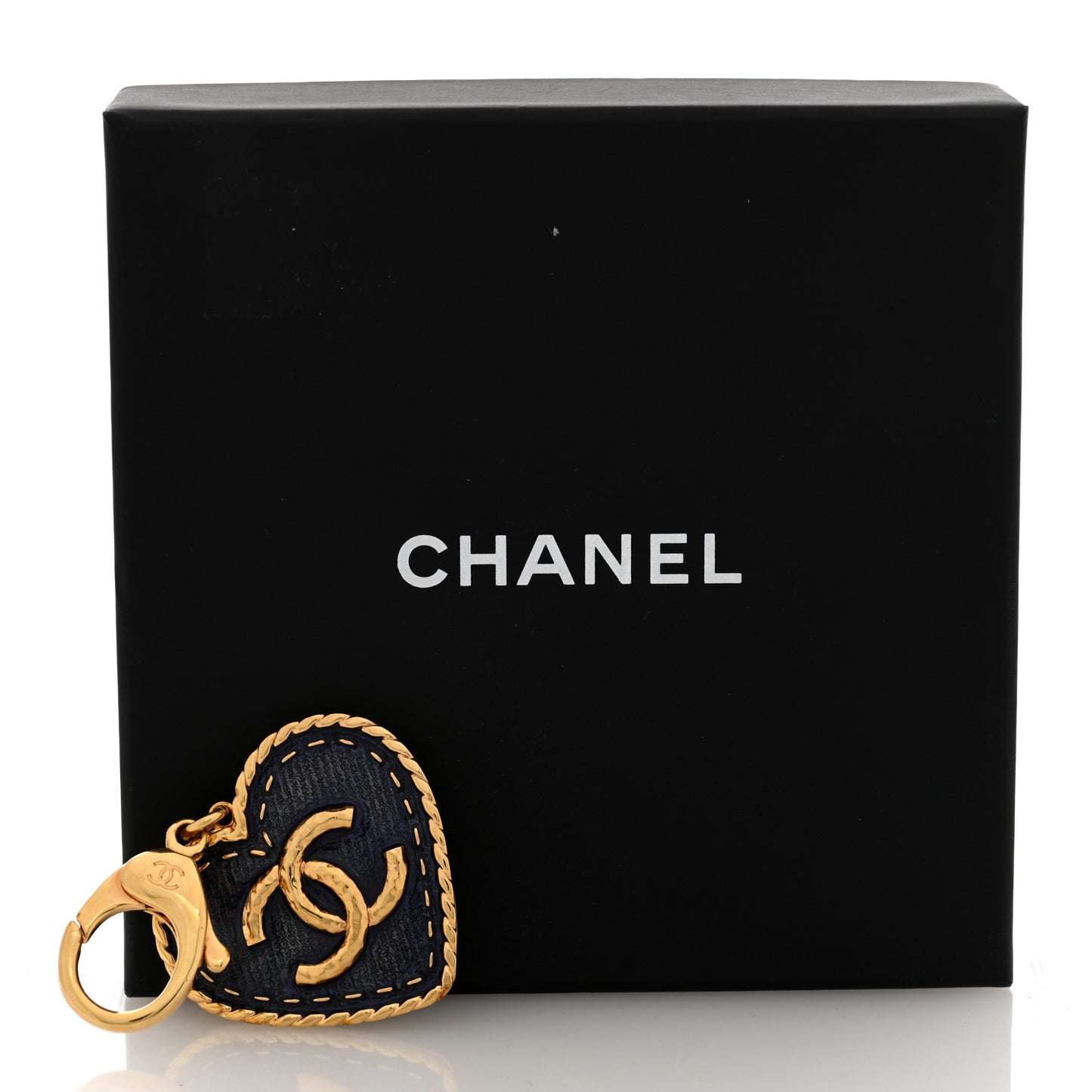 Metal Enamel CC Denim Heart Bag Charm Gold Blue