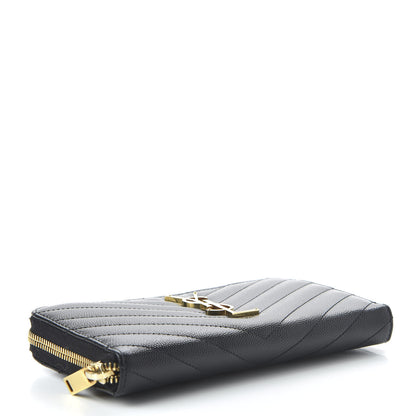 Saint Laurent Grain De Poudre Matelasse Chevron Monogram Zip Around Wallet Black 4 of 10