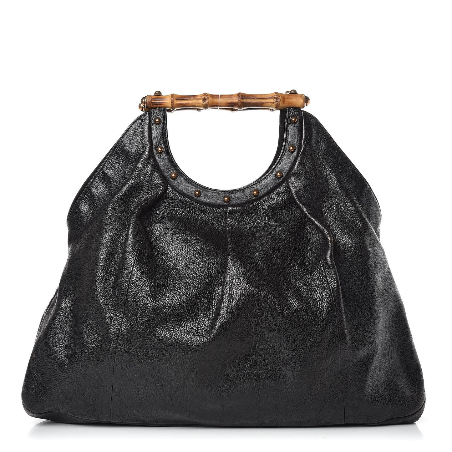 Calfskin Studded Large Bamboo Handle Tote Black