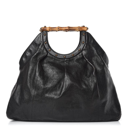 Gucci Calfskin Studded Large Bamboo Handle Tote Black 1 of 13