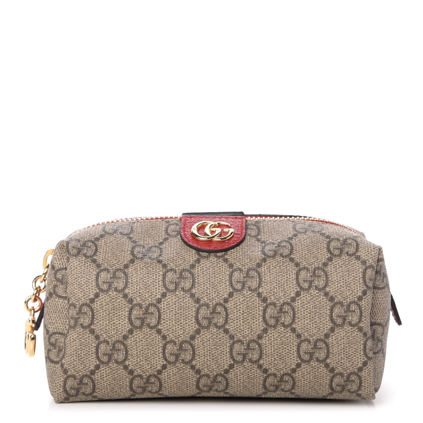Soft GG Supreme Monogram Calfskin Small Ophidia Cosmetic Case Beige Ebony Hibiscus Red