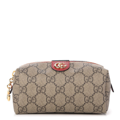 Gucci Soft GG Supreme Monogram Calfskin Small Ophidia Cosmetic Case Beige Ebony Hibiscus Red 1 of 10