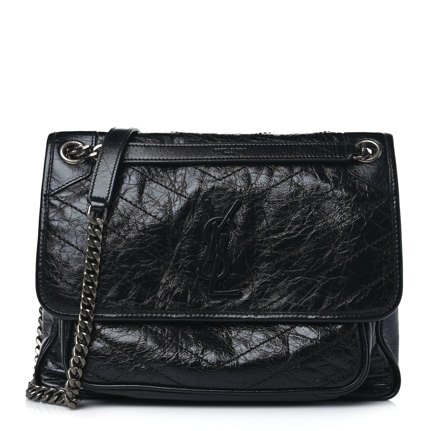 Saint Laurent Crinkled Calfskin Matelasse Monogram Medium Niki Chain Satchel Black 1 of 9