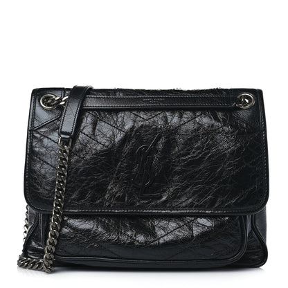 Saint Laurent Crinkled Calfskin Matelasse Monogram Medium Niki Chain Satchel Black 1 of 9