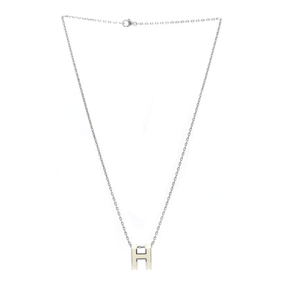 Hermes Lacquered Palladium Pop H Pendant Necklace White 3 of 8