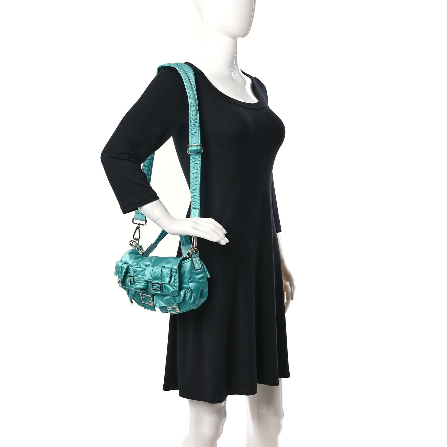 Econyl Cuoio Romano Multipocket Baguette Turquoise