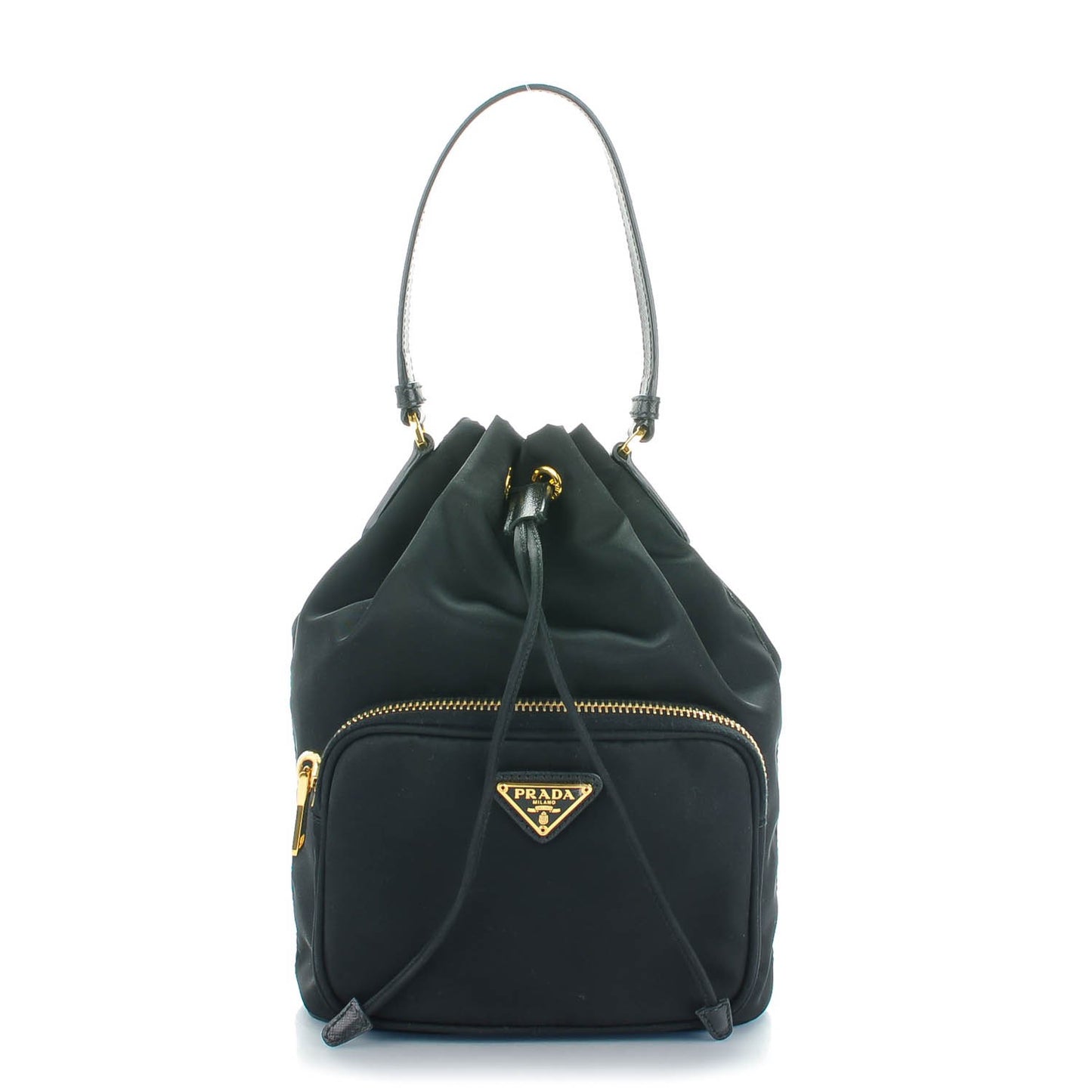 Saffiano Tessuto Nylon Mini Bucket Crossbody Bag Black