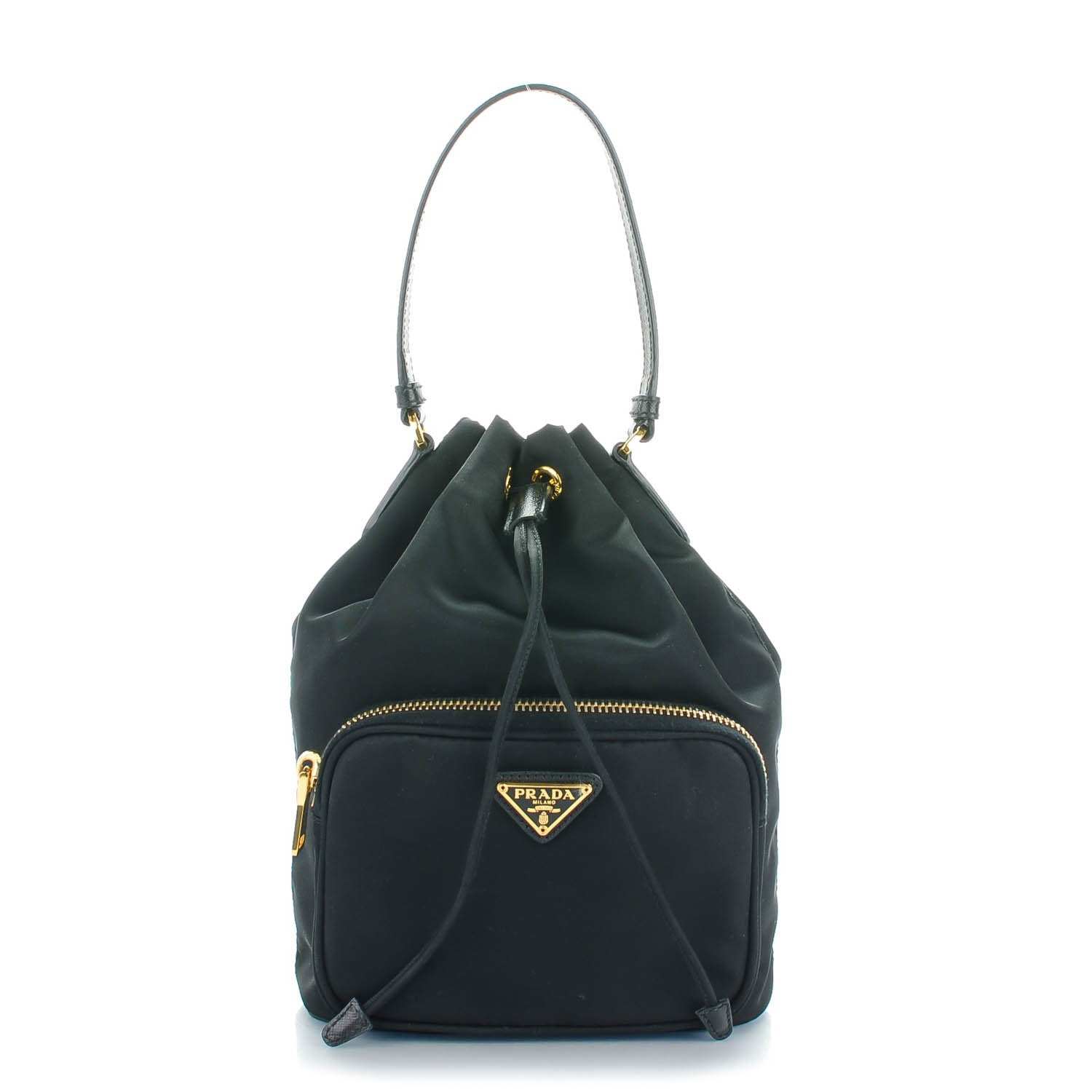 Prada Saffiano Tessuto Nylon Mini Bucket Crossbody Bag Black 1 of 8