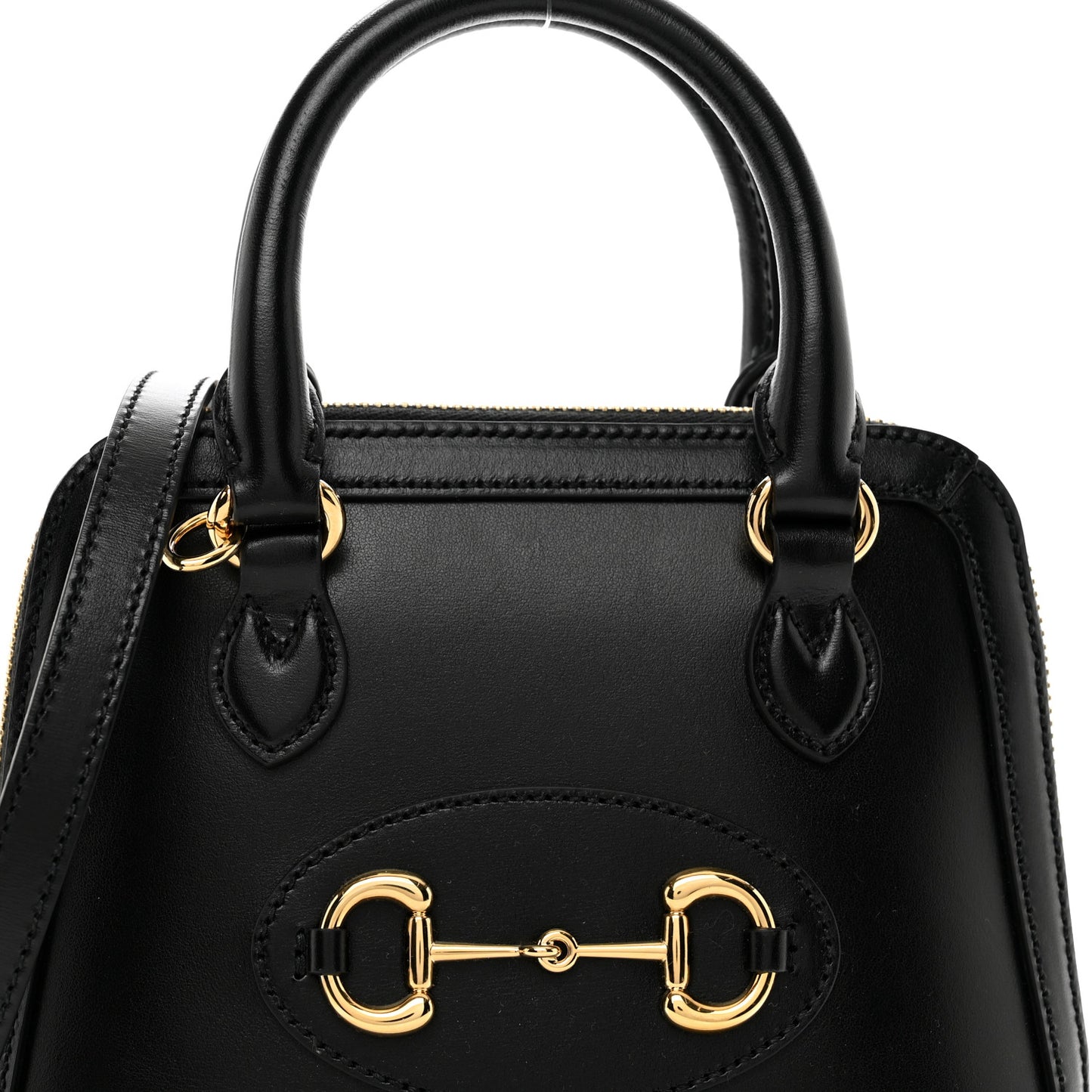 Boarded Plutone Calfskin Mini Horsebit 1955 Top Handle Bag Black