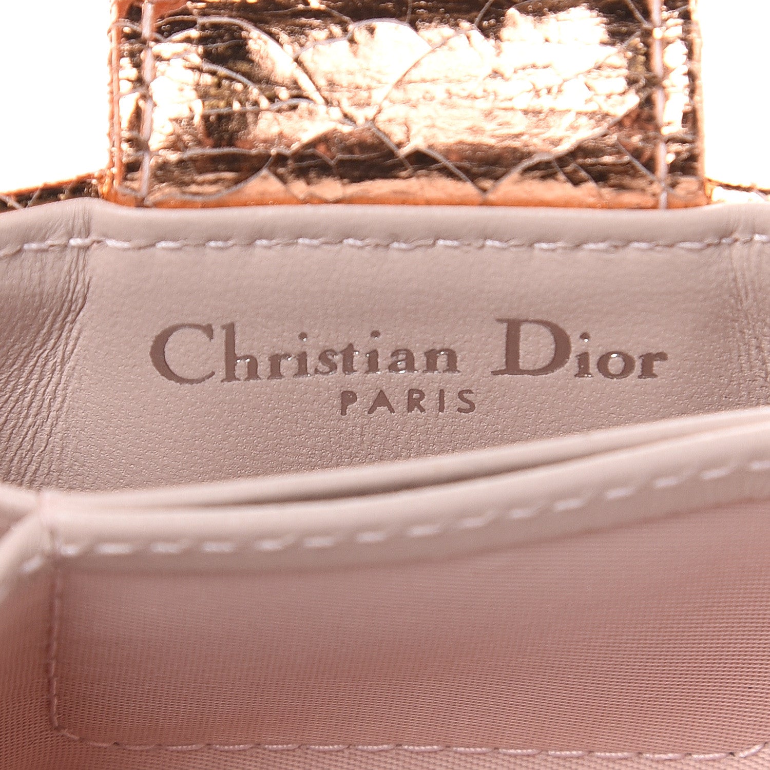 Christian Dior Ceramic Effect Deerskin Diorama Gussetted Card Holder Gold 6 of 10