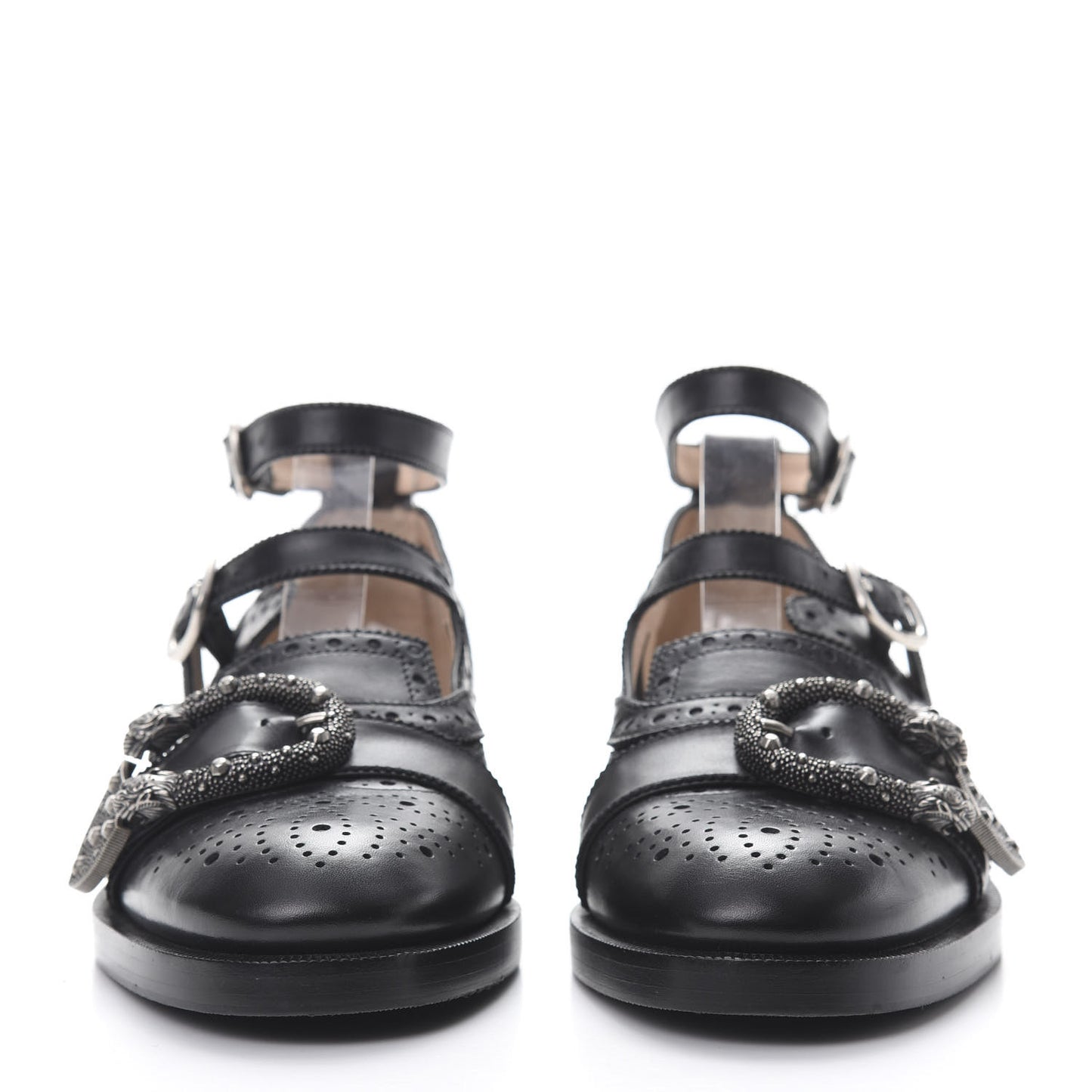 Calfskin Bee Embroidered Womens Queercore Brogue Wingtip Monk Strap Loafers 38.5 Black