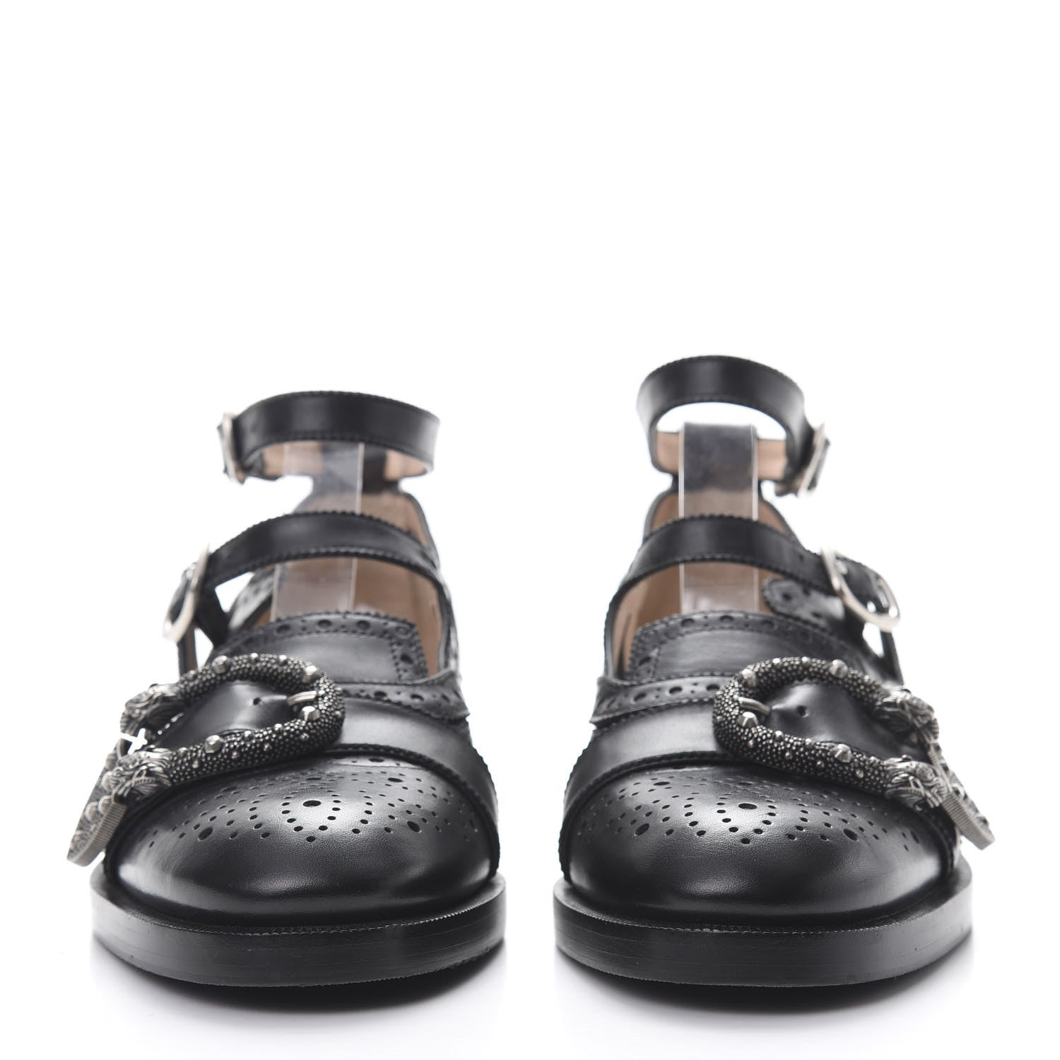 Gucci Calfskin Bee Embroidered Womens Queercore Brogue Wingtip Monk Strap Loafers 38.5 Black 2 of 9
