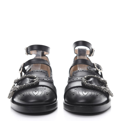 Gucci Calfskin Bee Embroidered Womens Queercore Brogue Wingtip Monk Strap Loafers 38.5 Black 2 of 9