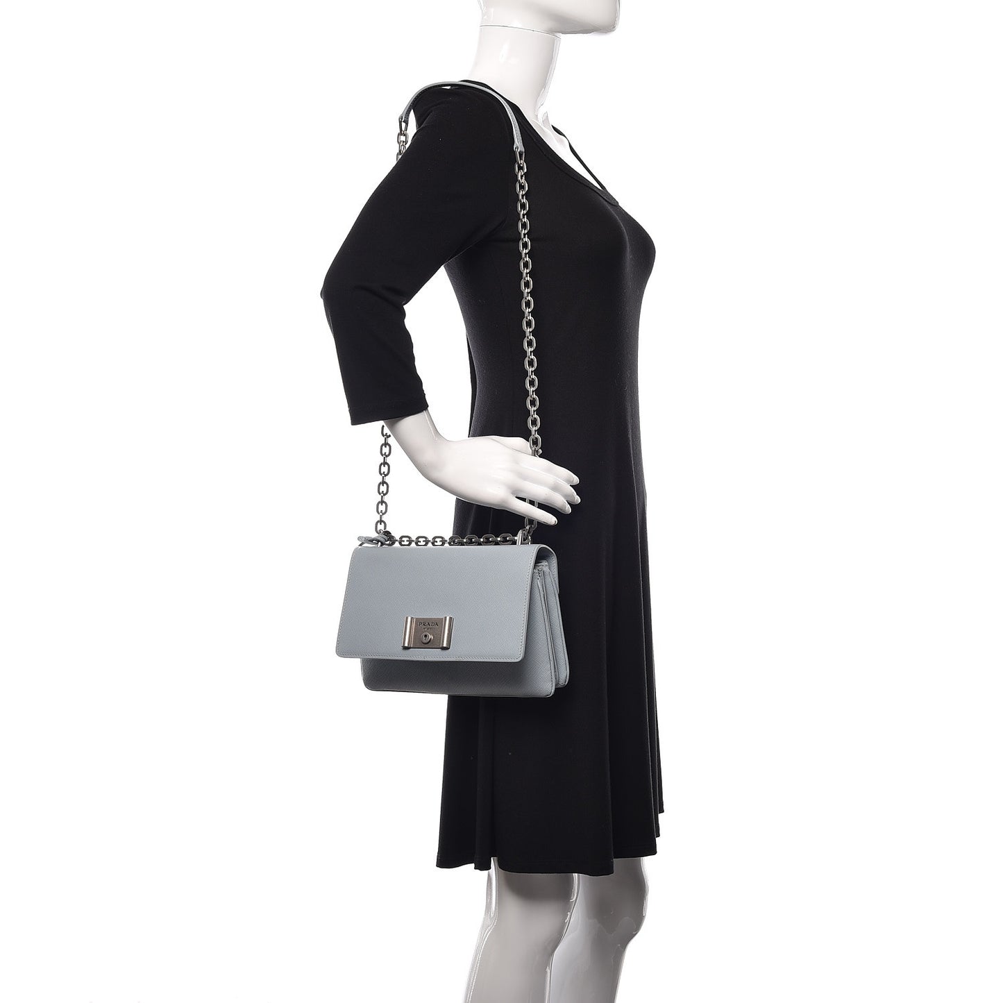 Saffiano Lux Lock Flap Chain Shoulder Bag Lago