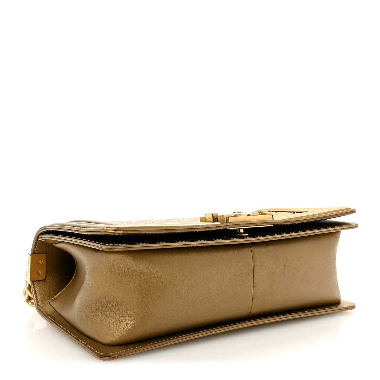Metallic Patent Calfskin Quilted Medium Boy Flap Gold