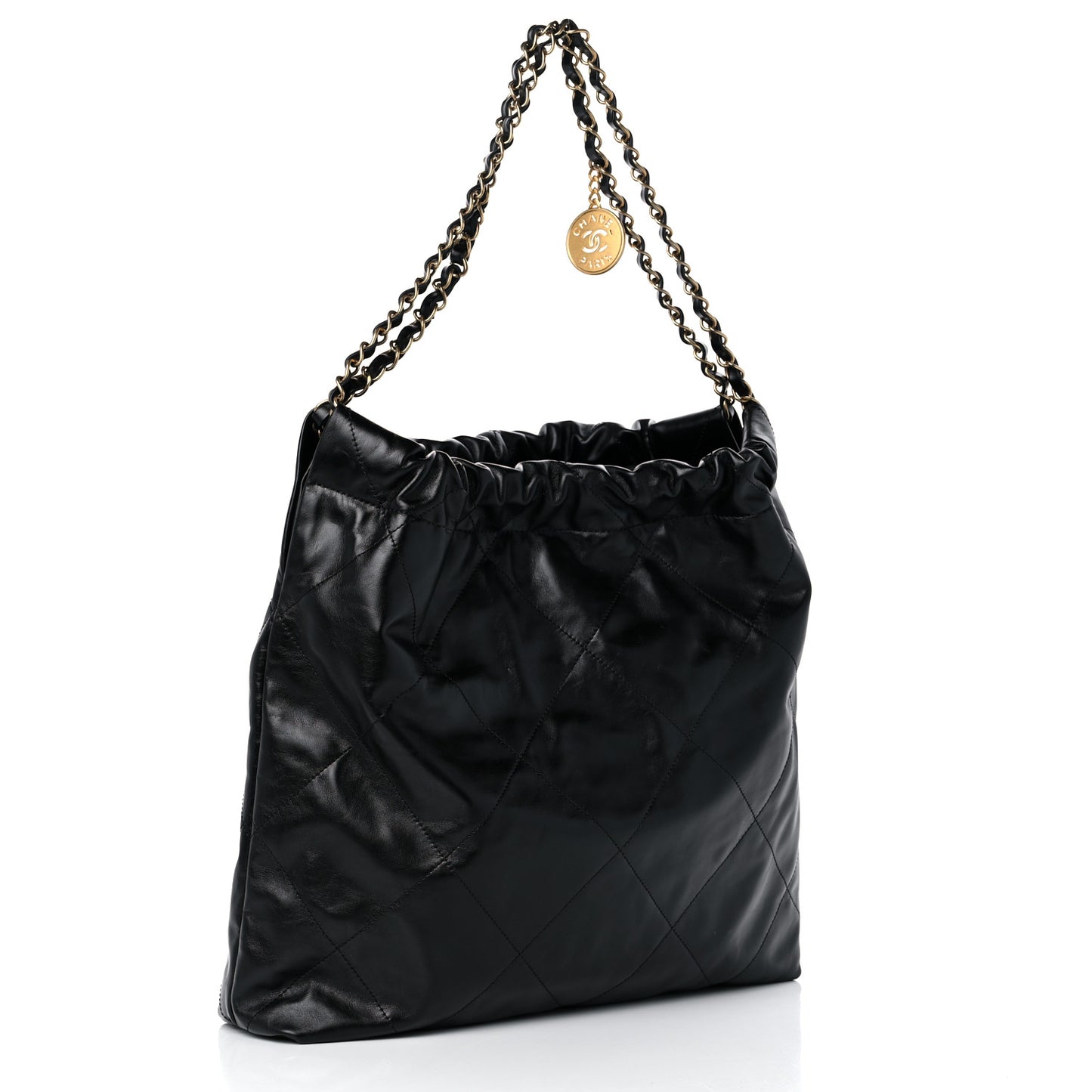 Shiny Calfskin Quilted Chanel 22 Black