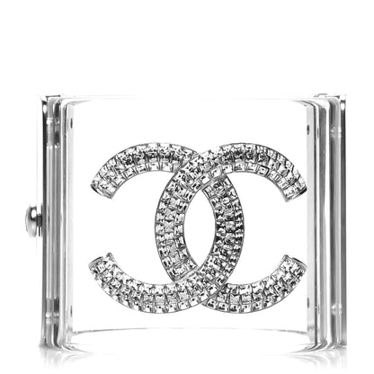Chanel Lucite Baguette Crystal CC Cuff Transparent Silver 1 of 6