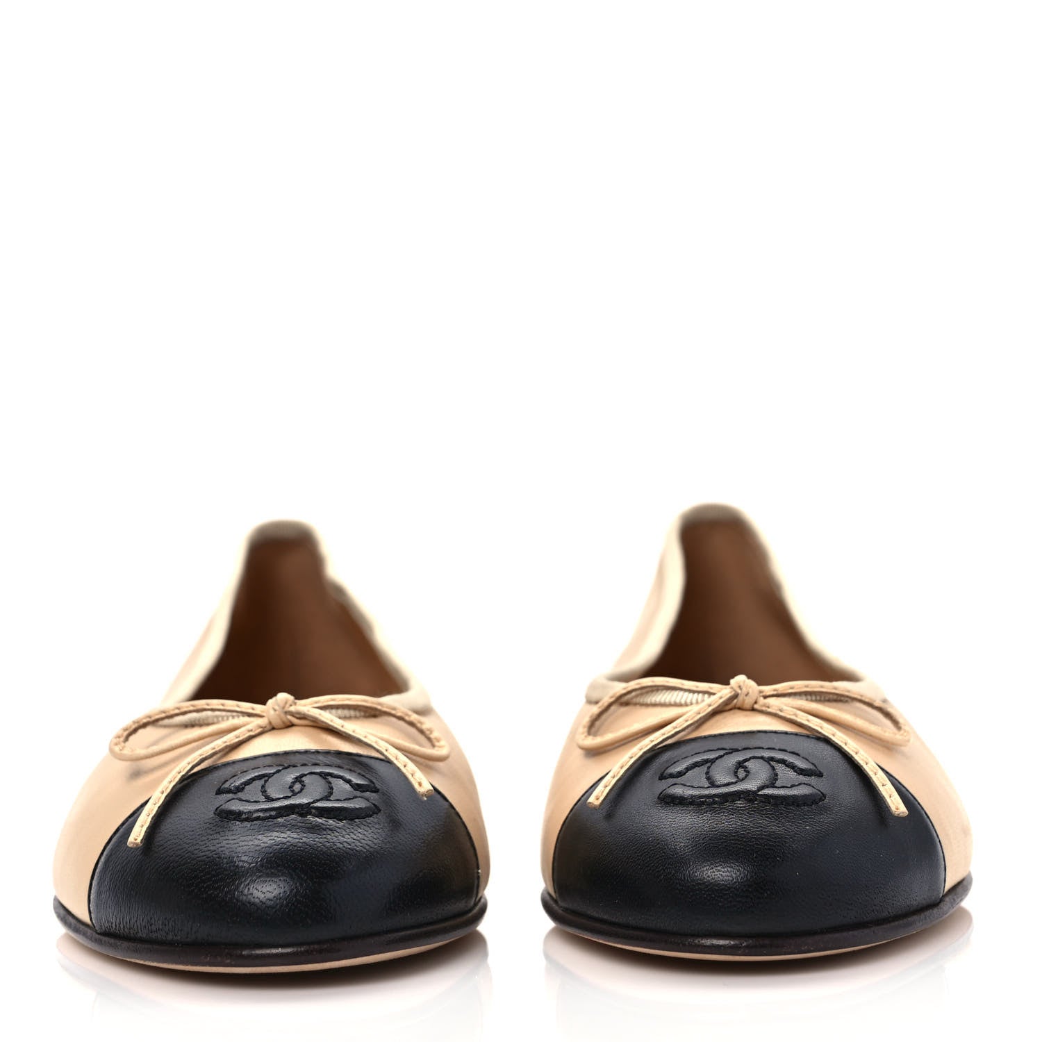 Chanel Lambskin Cap Toe CC Ballerina Flats 36.5 Beige Black 2 of 8