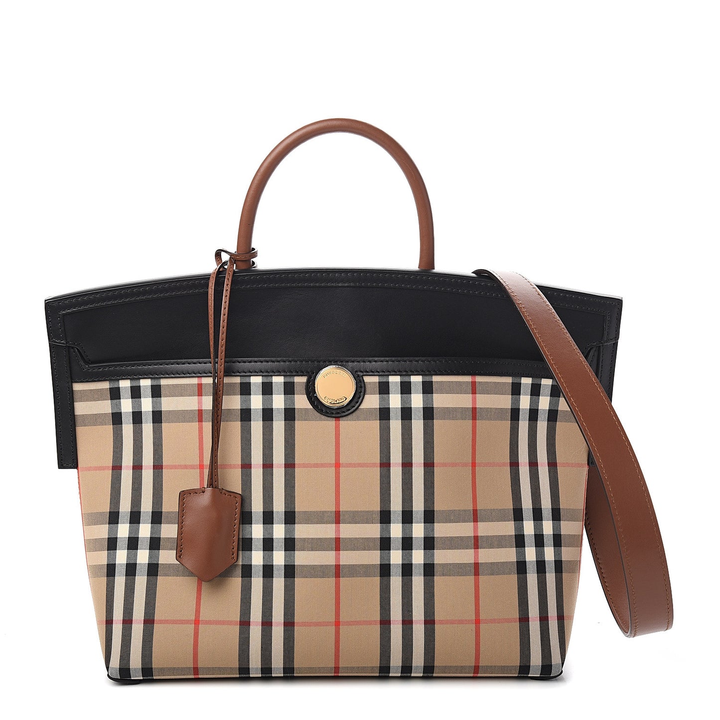 Calfskin Vintage Check Small Society Top Handle Bag Archive Beige Black