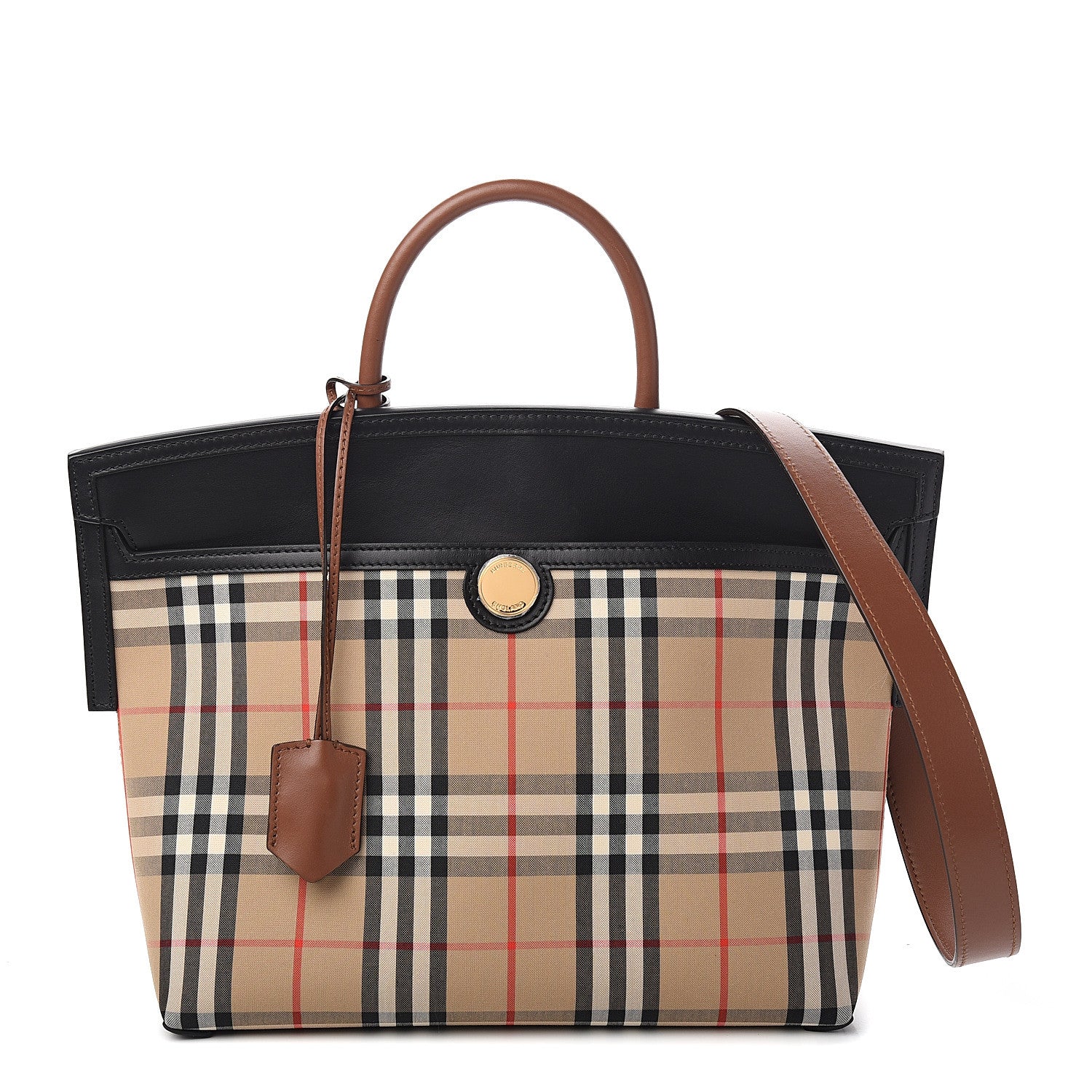 Burberry Calfskin Vintage Check Small Society Top Handle Bag Archive Beige Black 1 of 9