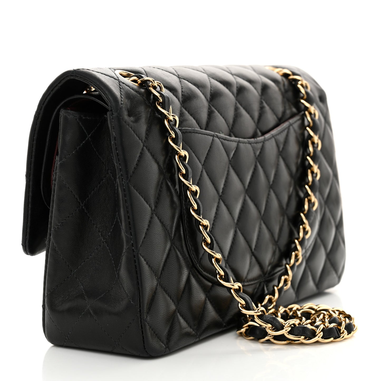 Lambskin Quilted Medium Double Flap Black