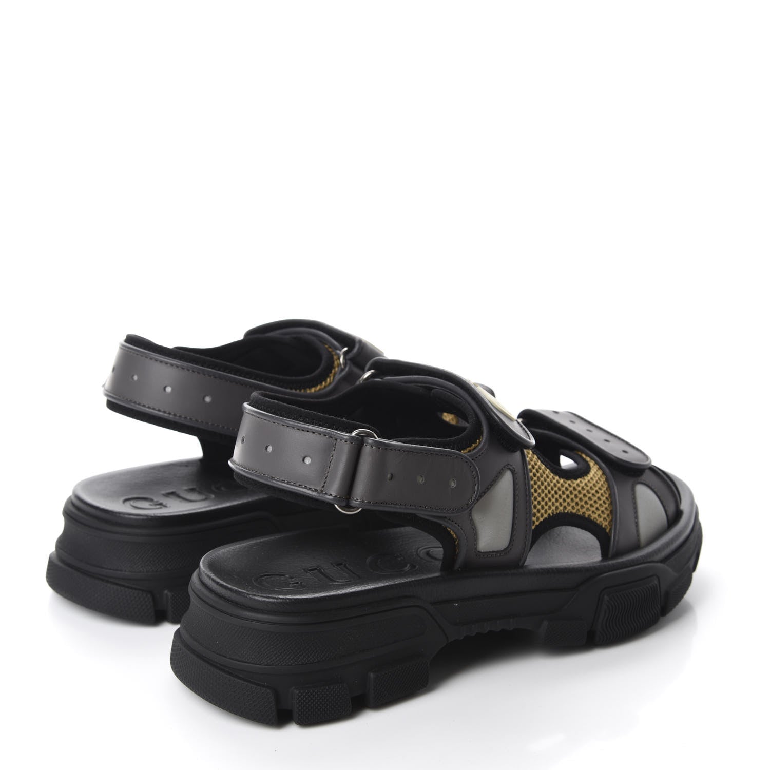 Gucci X SEGA Nappa Mesh Mens Aguru Sandals 9 Loess Black 4 of 12