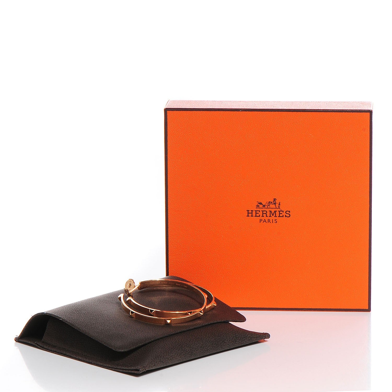 Hermes 18K Rose Gold Mini Clous Hoop Earrings 5 of 5
