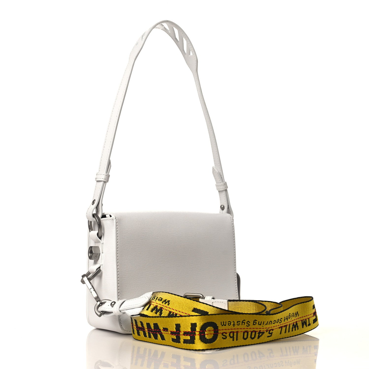 Off-White Saffiano Striped Mini Diag Binder Clip Bag White Black 3 of 10