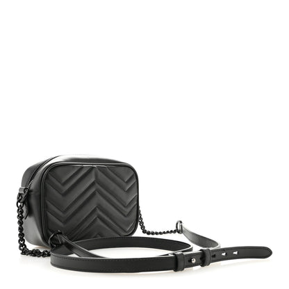 Gucci Calfskin Matelasse Monochrome Mini GG Marmont Chain Shoulder Bag Black 3 of 10