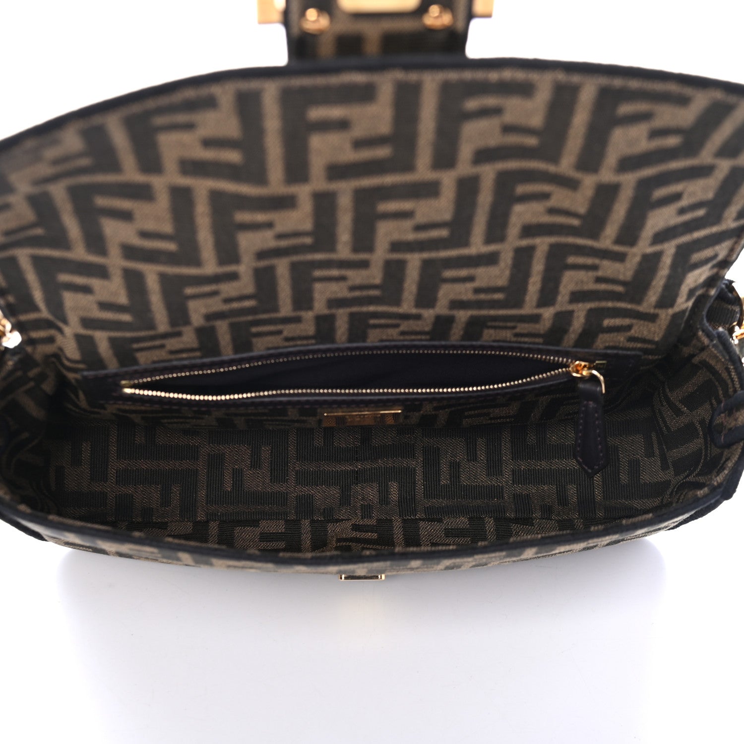 Fendi Fabric Jacquard FF 1974 Medium Baguette Tobacco Moro Black 4 of 4