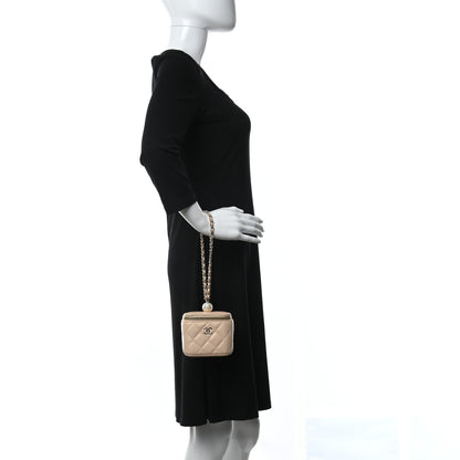 Chanel Iridescent Caviar Quilted Mini Pearl On Top Vanity Case With Chain Beige 2 of 9