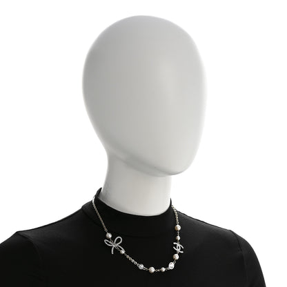 Chanel Pearl Crystal CC Bow Necklace Gold 2 of 6