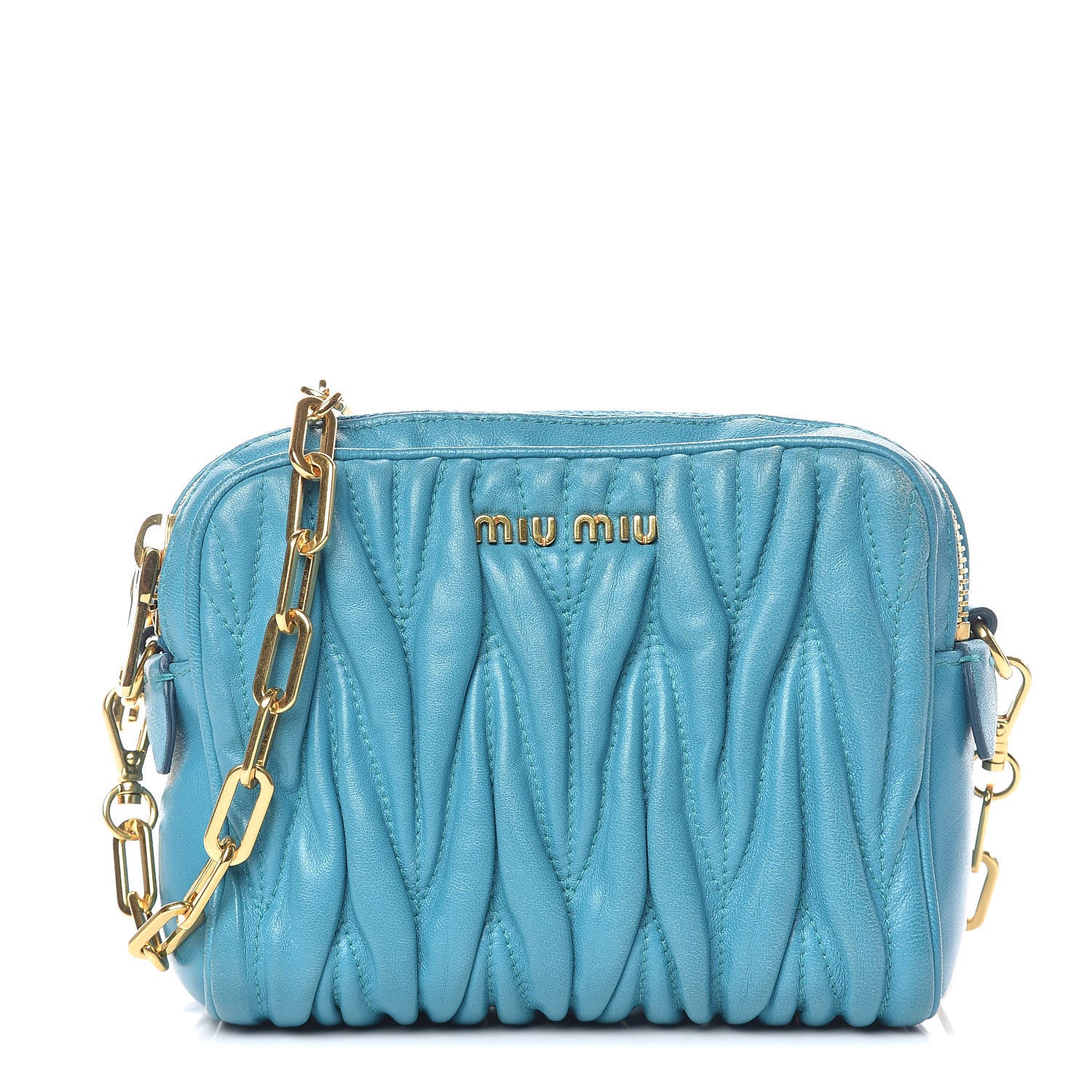 Miu Miu Nappa Matelasse Double Zip Chain Mini Shoulder Bag Blue 1 of 10