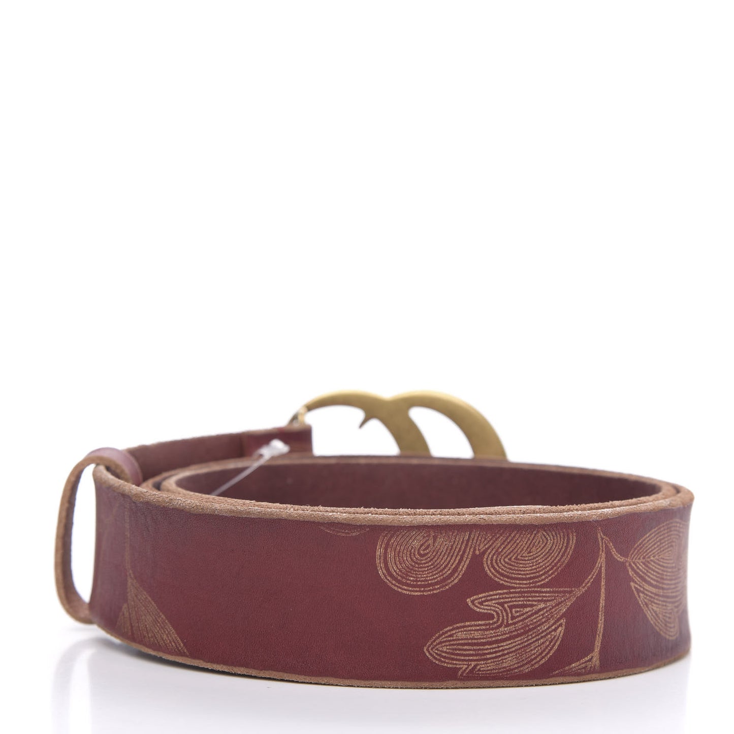 Faded Calfskin Leaf Print Double G 40mm Belt 100 40 Hibiscus Red Gold