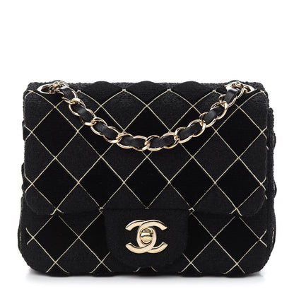 Chanel Velvet Tweed Quilted Mini Square Flap Black 1 of 9