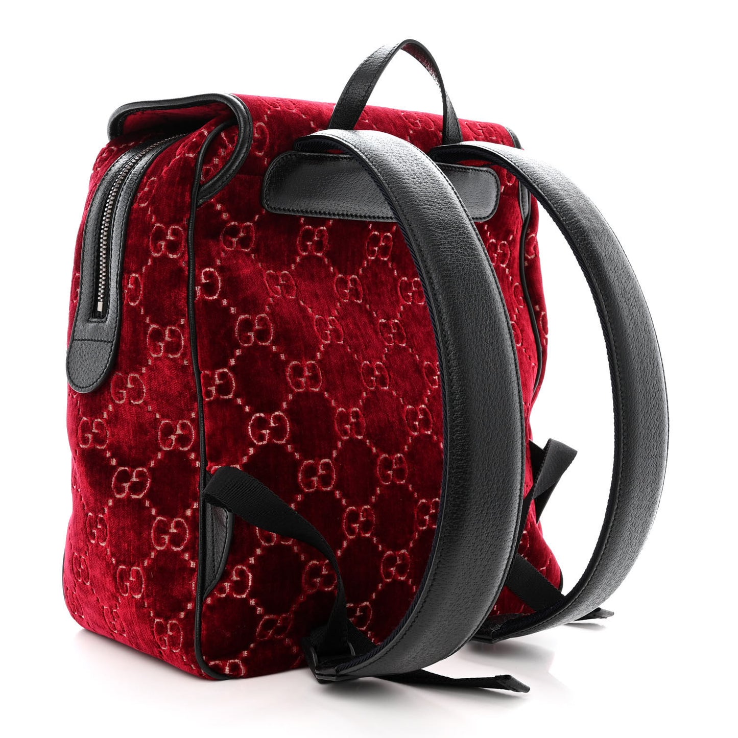 Velvet GG Monogram Textured Calfskin Web Small Double Buckle Backpack Red Cipria Black